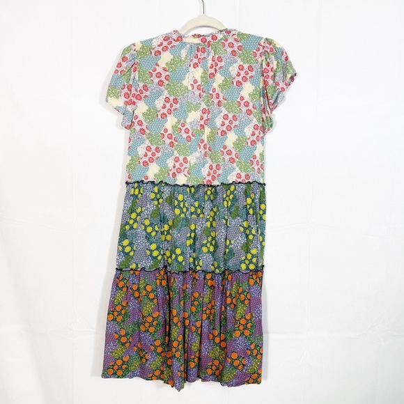 Anthropologie Penrose Tiered Tunic Dress Floral Mixed Print Boho Bohemian - Picture 4 of 12